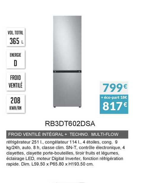 froid ventilé intégral + techno. multi-flow rb3dt602dsa