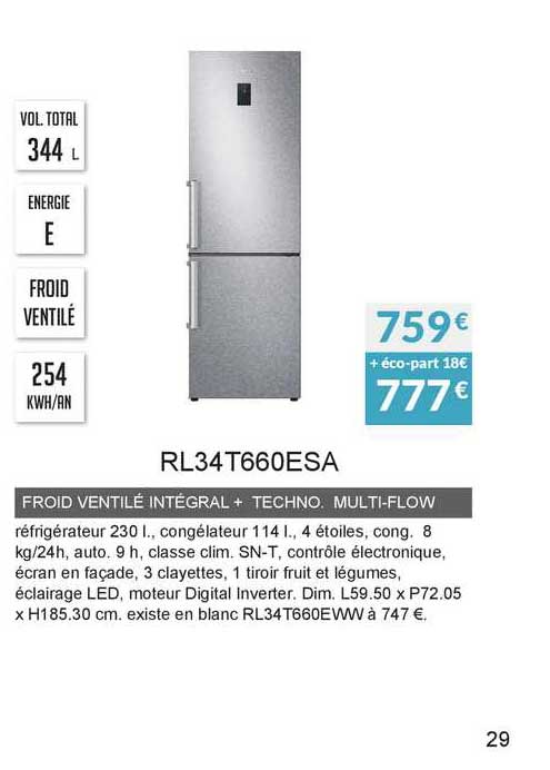 froid ventilé intégral + techno. multi-flow rl34t660esa