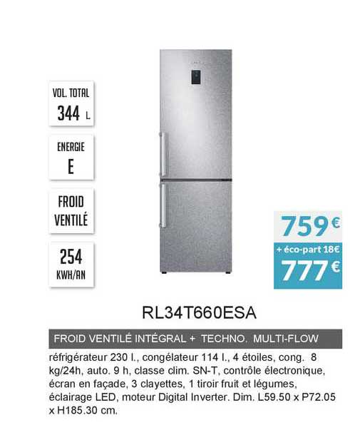 froid ventilé intégral + techno. multi-flow rl34t660esa