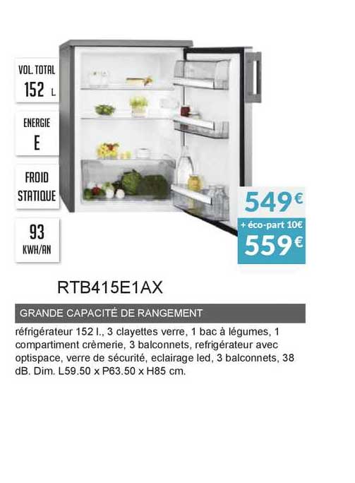 grande capacité de rangement rtb415e1ax