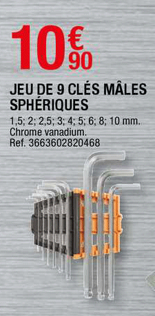 jeu de 9 clés mâles sphériques