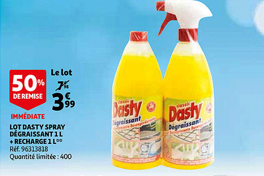 Lot Dasty Spray Dégraissant 1 L + Recharge 1 L