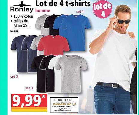 lot de 4 t-shirts homme ronley