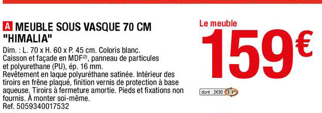 Meuble Sous Vasque 70 Cm "himalaia"