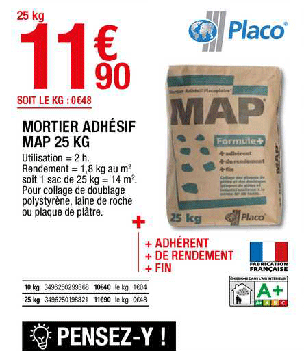 mortier adhésif map 25 kg placo