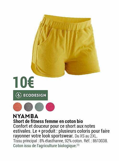 nyamba short de fitness femme en coton bio ecodesign