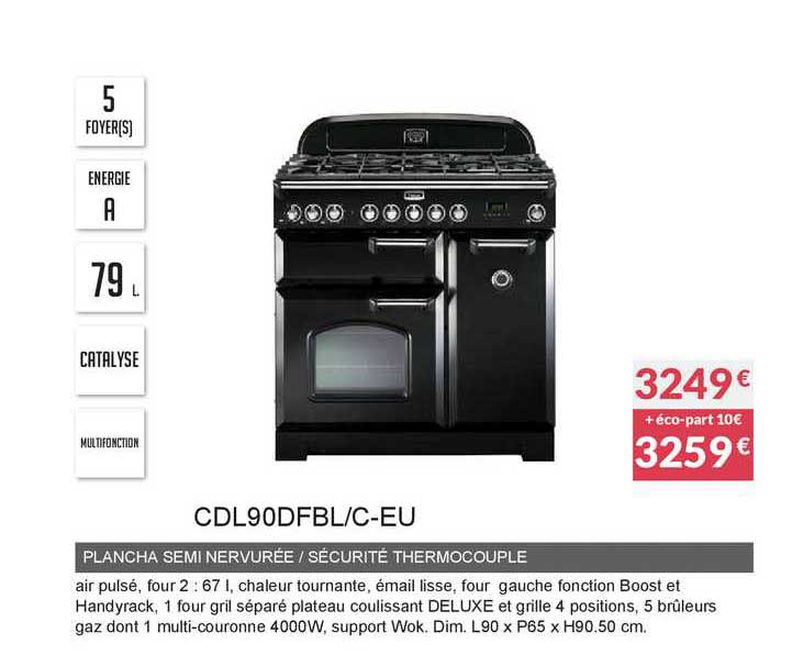 plancha semi nervurée sécurité thermocouple cdl90dfbl c-eu