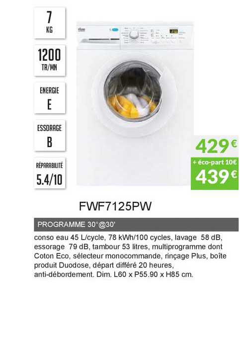 programme 30° @30' fwf7125pw