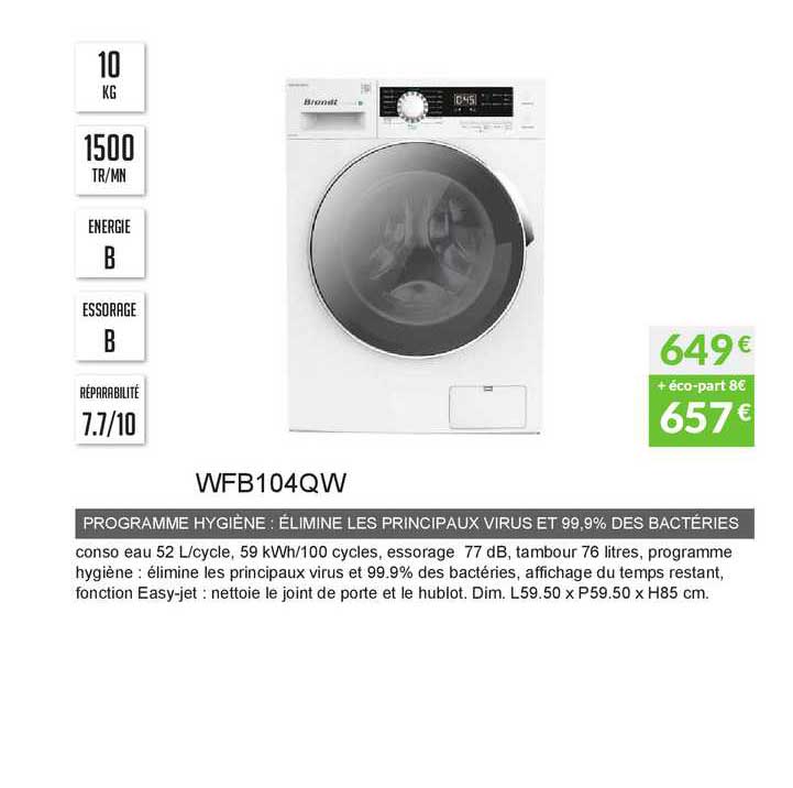 programme hygiène élimine les principaux virus et 99.9% des bactéries wfb104qw