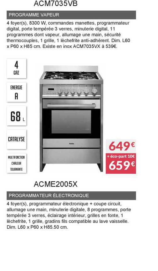 programme vapeur acm7035vb programme électronique acme2005x