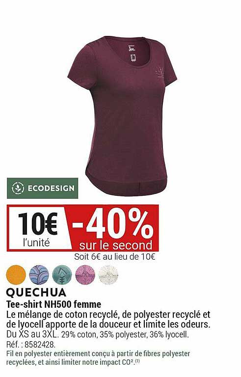quechua tee-shirt nh500 femme -40% sur le second