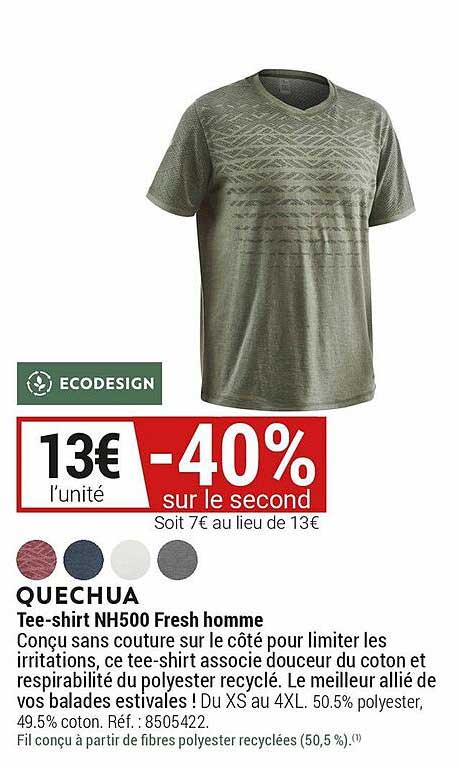 Quechua Tee-shirt Nh500 Fresh Homme -40% Sur Le Second