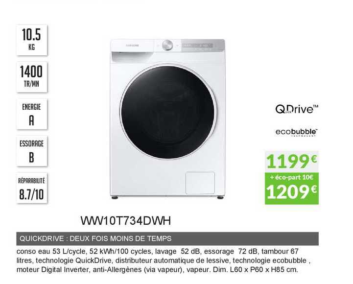quickdrive : deux fois moins de temps ww10t734dwh