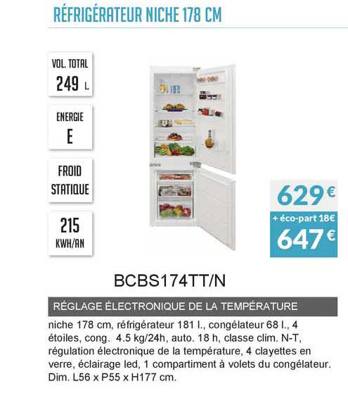 réglage électronique de la température bcbs174tt n