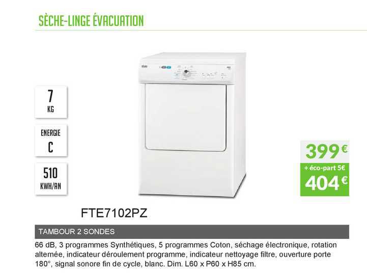 sèche-linge évacuation tambour 2 sondes fte7102pz