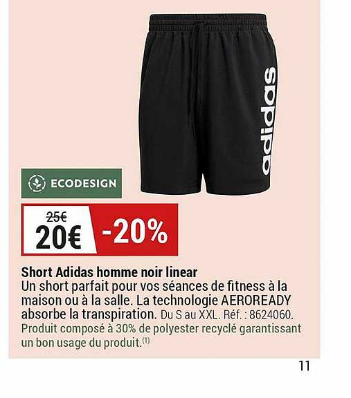 short adidas homme noir linear ecodesign