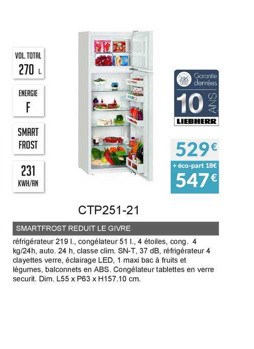 smartfrost réduit le givre ctp251-21
