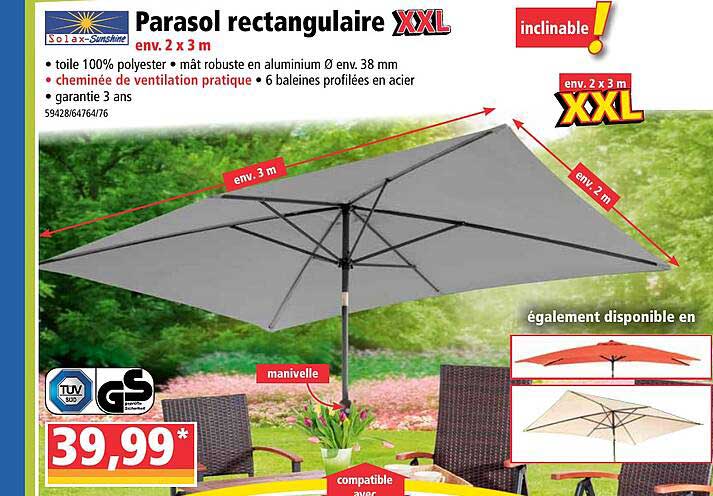 solax sunshine parasol rectangulaire xxl