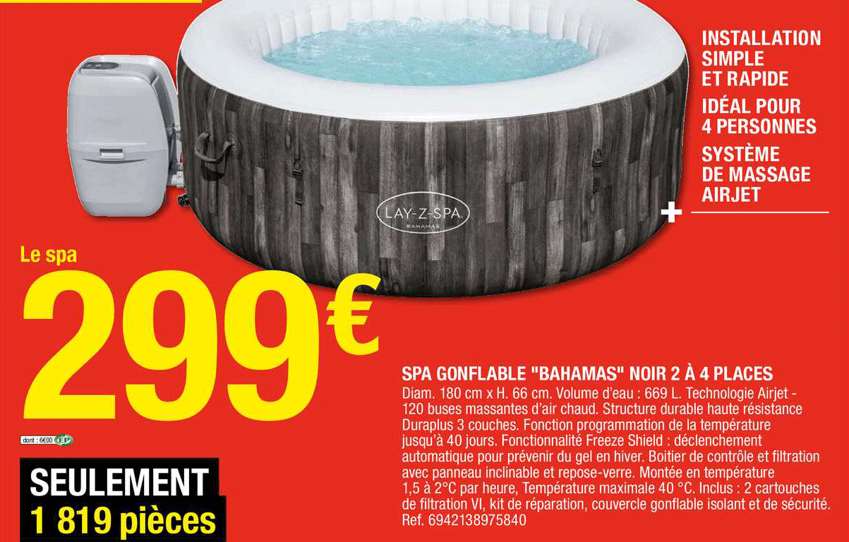 spa gonflable "bahamas" noir 2 à 4 places