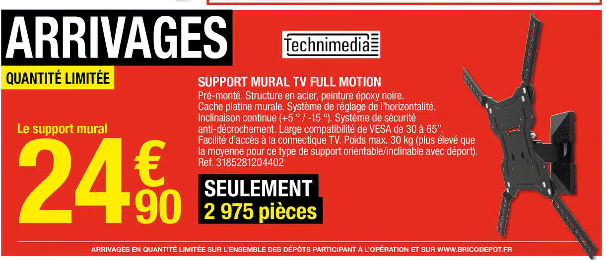 support mural tv full motion technimedia