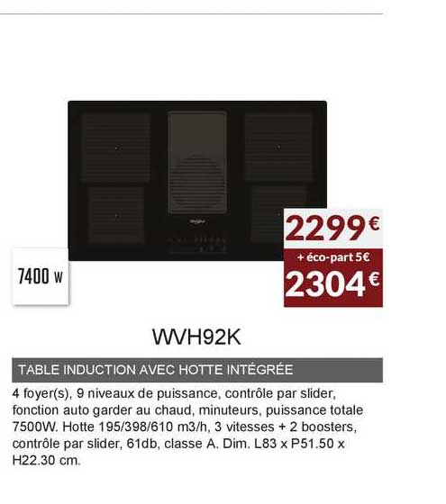 table induction avec hotte intégrée wvh92k