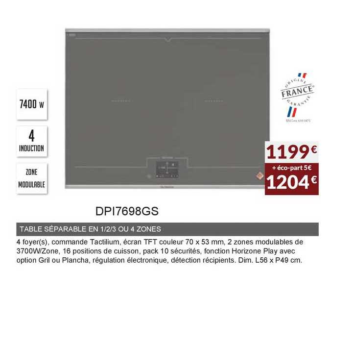 table séparable en 1-2-3 ou 4 zones