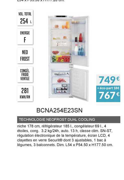 technologie neofrost dual cooling bcna254e23sn