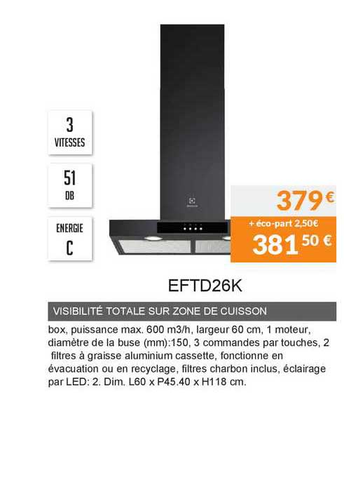 visibilité totale sur zone de cuisson eftd26k