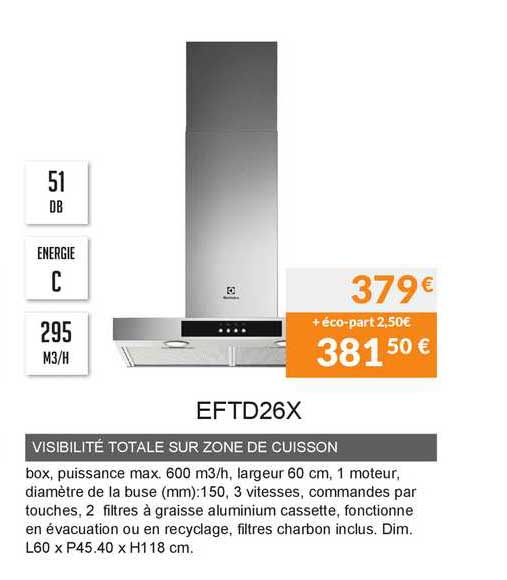 visibilité totale sur zone de cuisson eftd26x