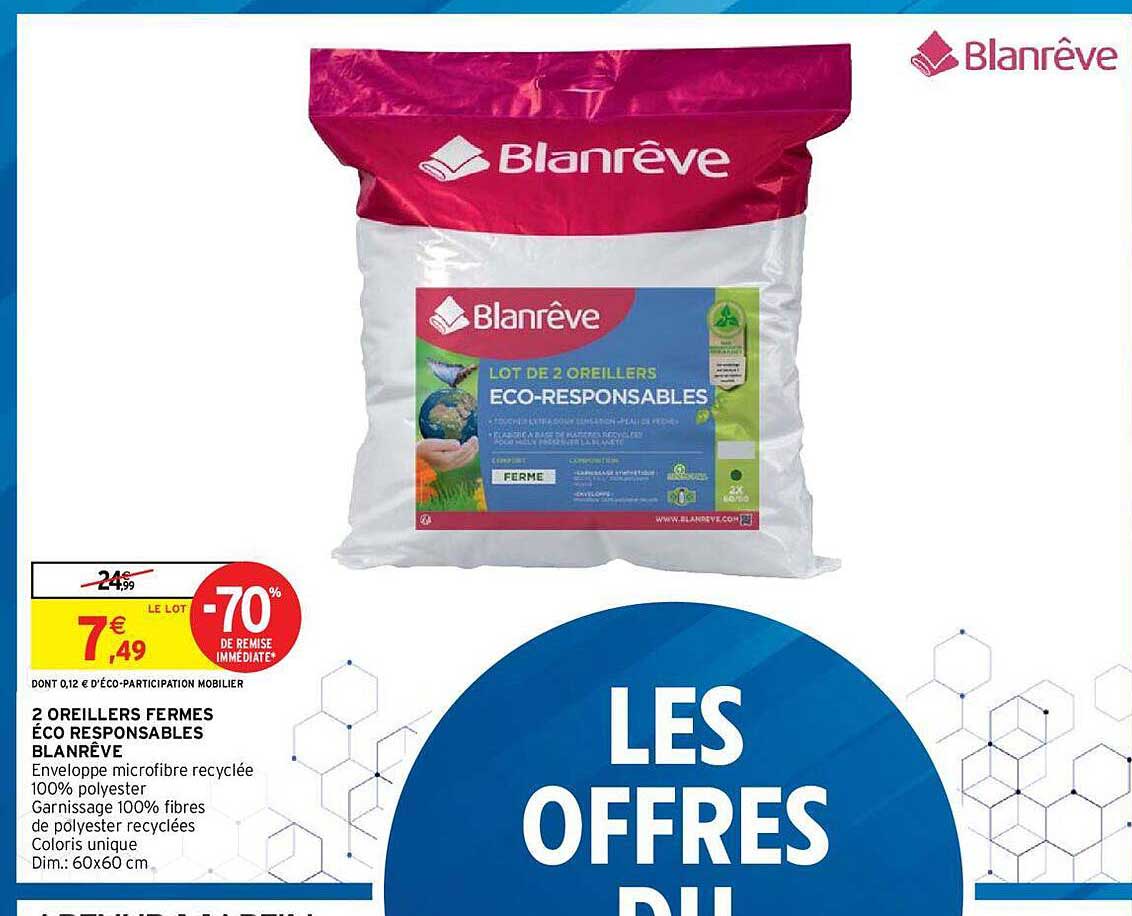 2 oreillers fermes éco responsables blanrêve