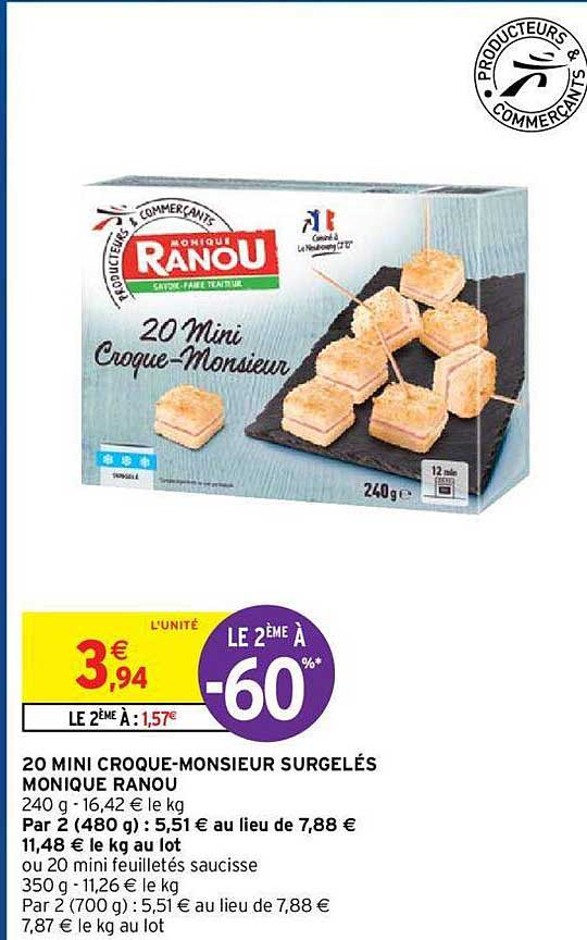 20 mini croque-monsieur surgelés monique ranou