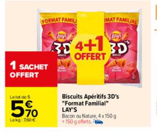 biscuits apéritifs 3d's "format familial" lay's