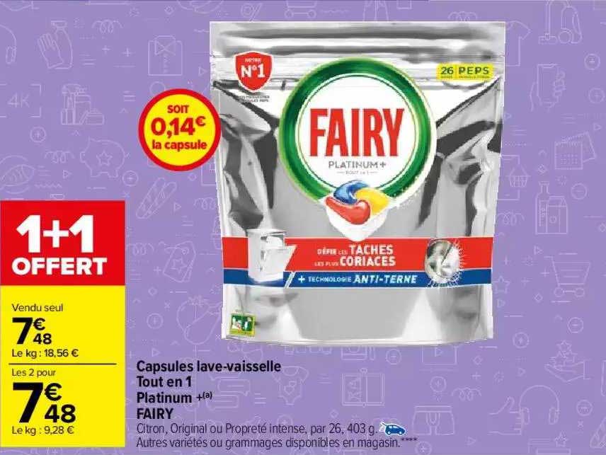 capsules lave-vaisselle tout en 1 platinum fairy