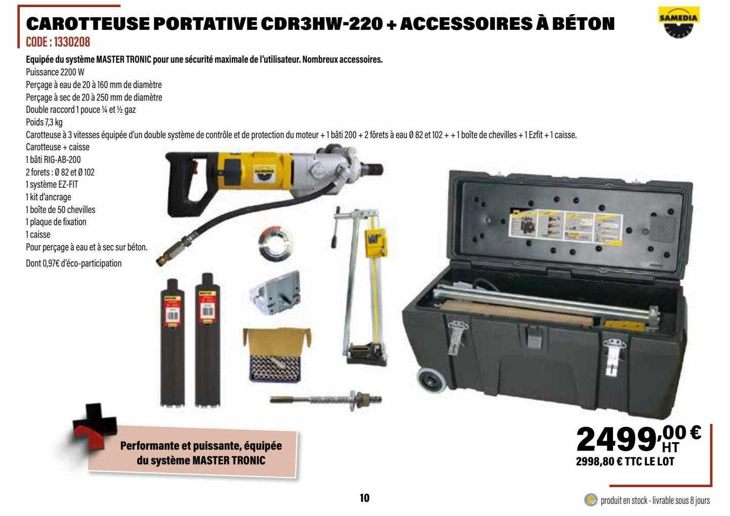 carotteuse portative cdr3hw-220 + accessoires à béton