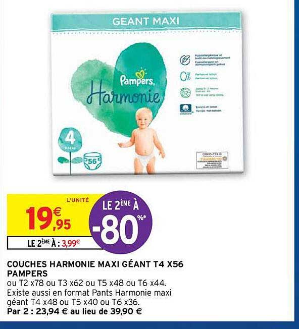 couches harmonie maxi géant t4 x56 pampers