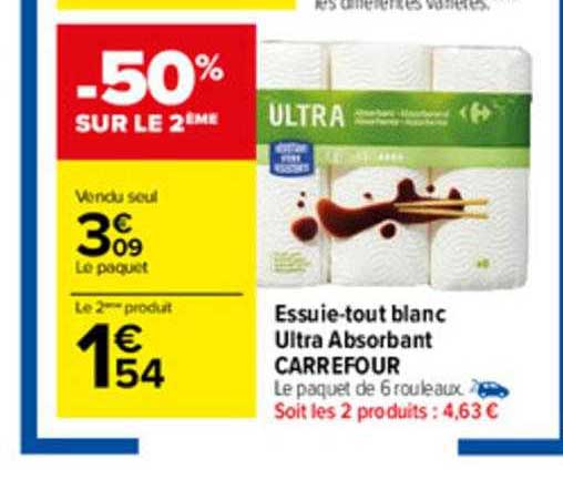 essuie-tout blanc ultra absorbant carrefour