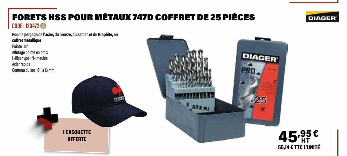 forets hss pour métaux 747d coffret de 25 pièces diager