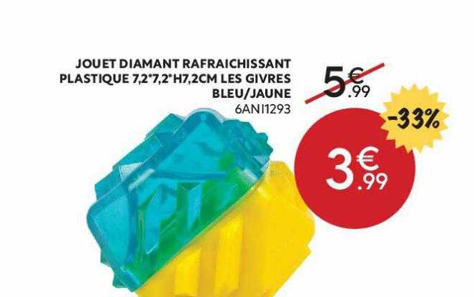 jouet diamant rafraichissant plastique 7,2*7,2* h 7,2 cm les givres bleu-jaune