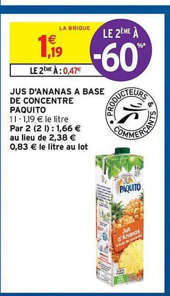 jus d'ananas à base de concentré paquito