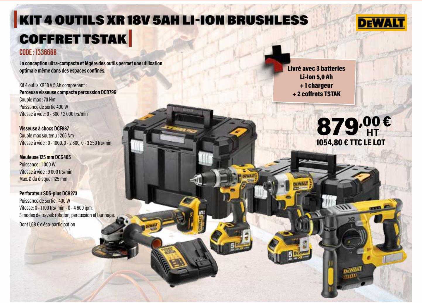 kit 4 outils xr 18v 5ah li-ion brushless dewalt
