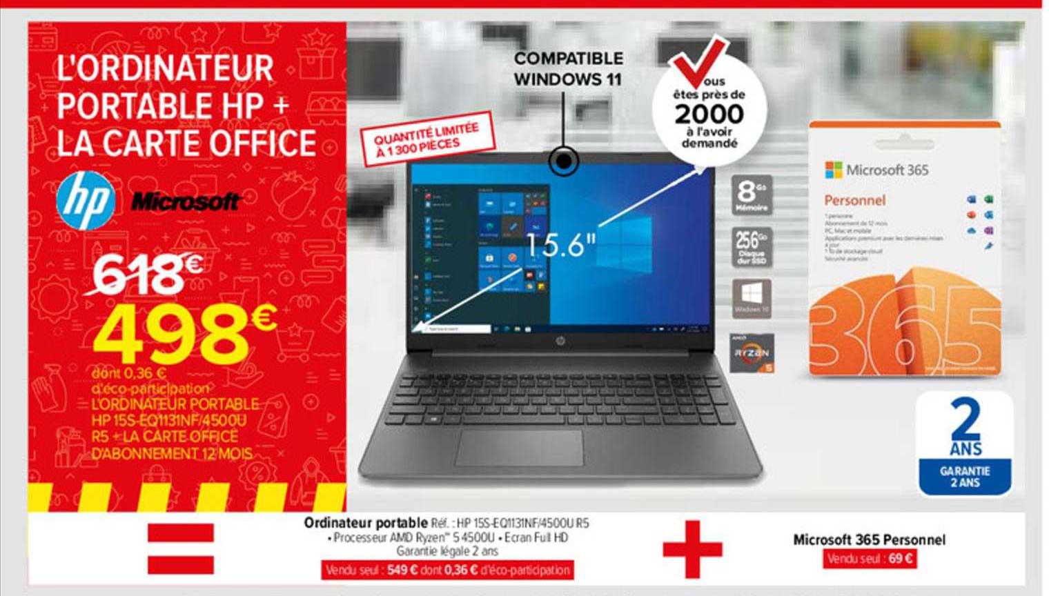 l'ordinateur portale hp + la carte office hp microsoft