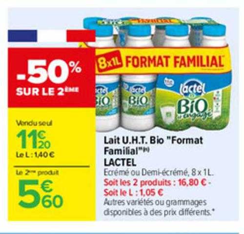 lait u.h.t. bio "format familial" lactel