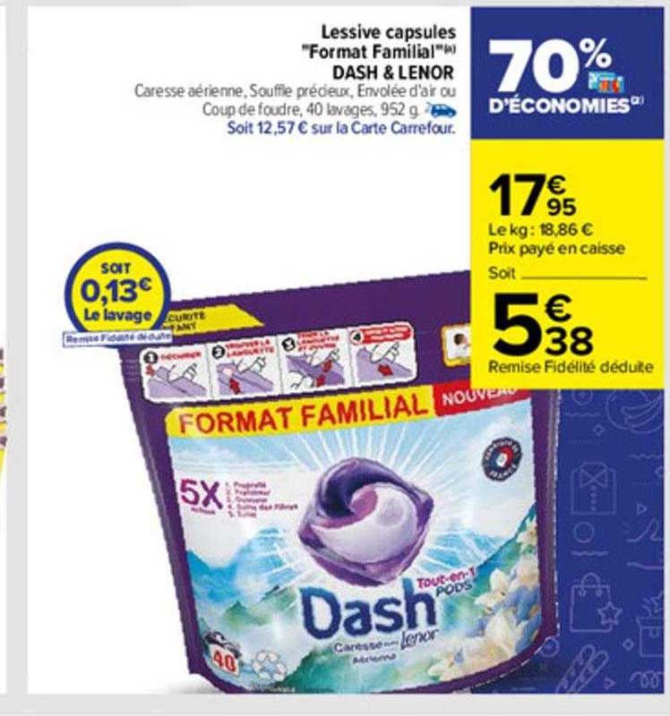lessive capsules "format familial" dash & lenor