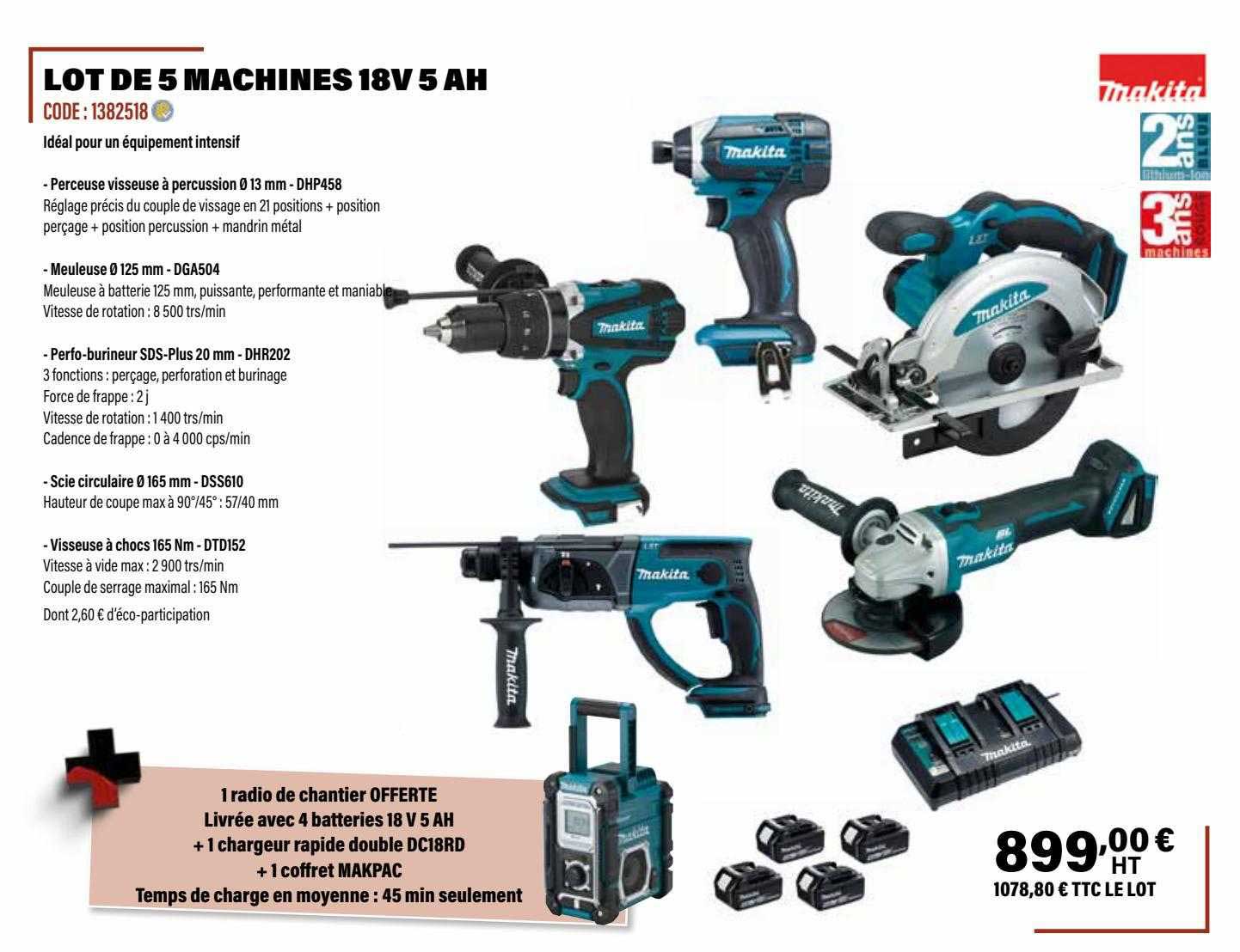 lot de 5 machines 18v 5 ah makita