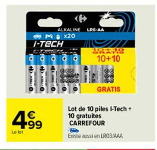 lot de10 piles i-tech + 10 gratuites carrefour