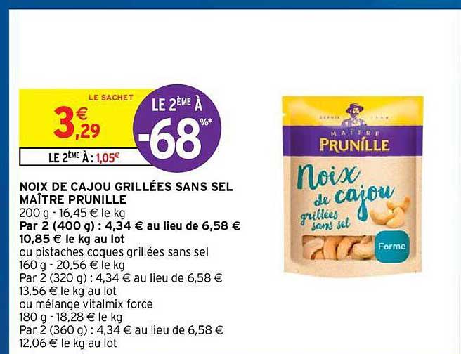 noix de cajou grillées sans sel maître prunille