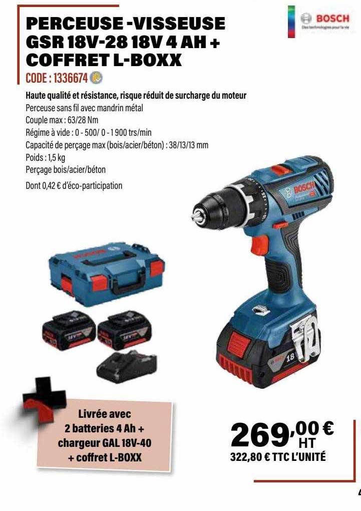 perceuse-visseuse gsr 18v-28 18v 4ah + coffret l-boxx