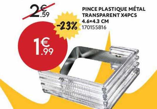 pince plastique métal transparent x4 pcs 4.6 x 4.3 cm