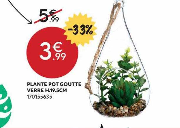 plante pot goutte verre h. 19.5 cm