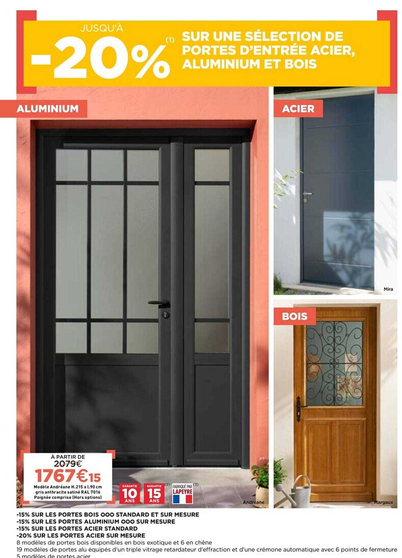 portes d'entrée acier, aluminium et bois